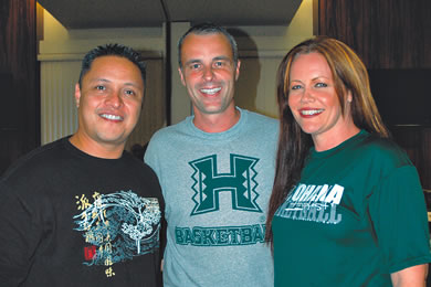 Alwyn Dumaran, Warrior basketball head coach Gib Arnold and Amy Hanaialii.